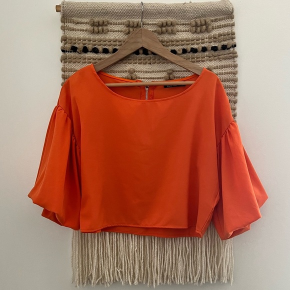 BOOHOO | Orange Bubble Bell Sleeve Top Blouse - Picture 1 of 8